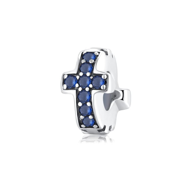 Charm séparateur bloqueur croix strass bleu pour bracelet