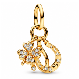 Charm fer a cheval trefle strass blanc doré pour bracelet