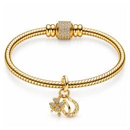 Charm fer a cheval trefle strass blanc doré pour bracelet