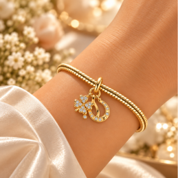 Charm fer a cheval trefle strass blanc doré pour bracelet