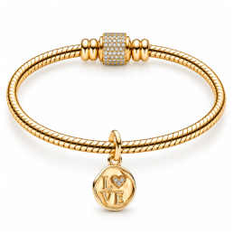 Charm rond love coeur strass blanc doré pour bracelet