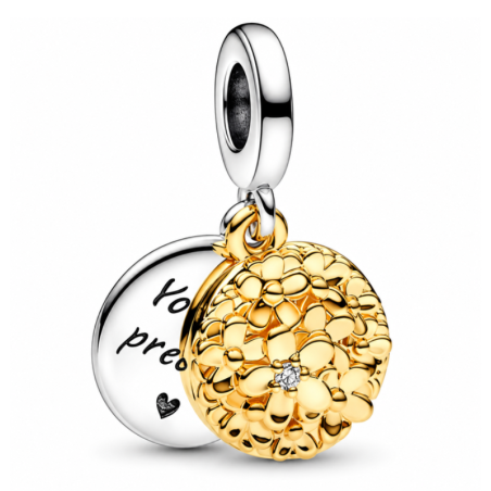 Charm rond fleur précieuse strass blanc doré pour bracelet