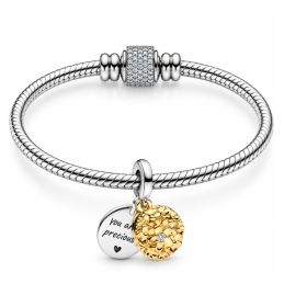 Charm rond fleur précieuse strass blanc doré pour bracelet
