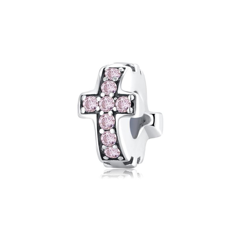 Charm séparateur bloqueur croix strass rose pour bracelet