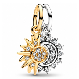 Lot de 2 Charms soleil lune strass blanc doré pour bracelet