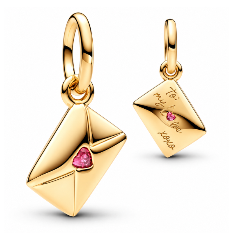 Charm lettre amour strass coeur rose doré pour bracelet