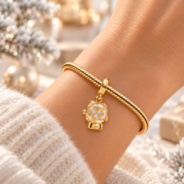 Charm bijoux pour bracelet doré boule à neige flocon coeur