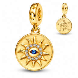 Charm rond soleil coeur oeil doré pour bracelet