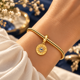 Charm rond soleil coeur oeil doré pour bracelet