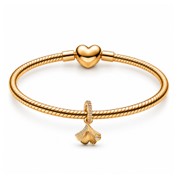 Charm feuille ginko biloba strass doré pour bracelet