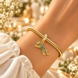 Charm panthère strass blanc doré pour bracelet