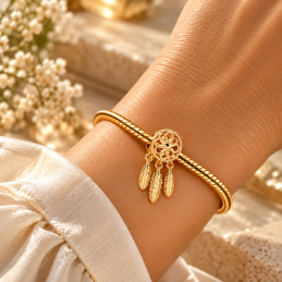 Charm attrape rêve doré plume pour bracelet
