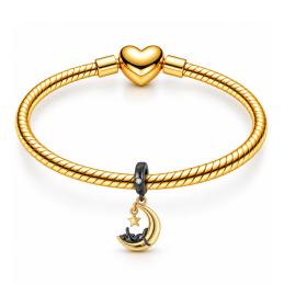 Charm chat noir lune doré pour bracelet