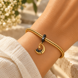 Charm chat noir lune doré pour bracelet