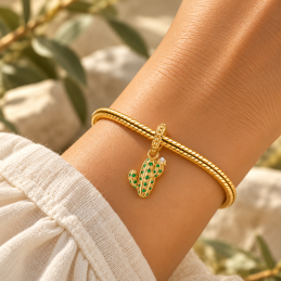 Charm cactus doré pierre verte pour bracelet