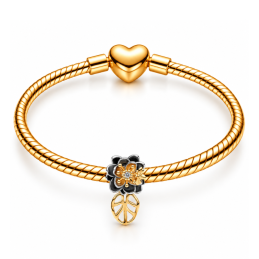 Charm fleur Hibiscus noir doré pour bracelet