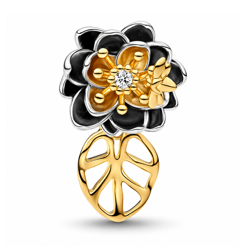 Charm fleur Hibiscus noir doré pour bracelet