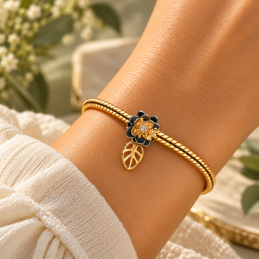 Charm fleur Hibiscus noir doré pour bracelet