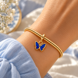 Charm papillon bleu simple doré pour bracelet