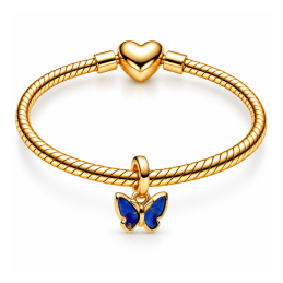 Charm papillon bleu simple doré pour bracelet
