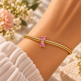 Charm noeud élégant pierre rose bridgerton doré pour bracelet