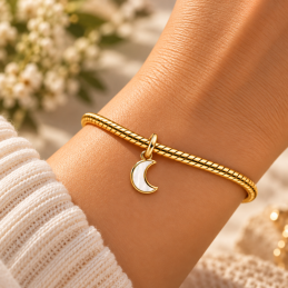 Charm lune nacre blanche doré pour bracelet