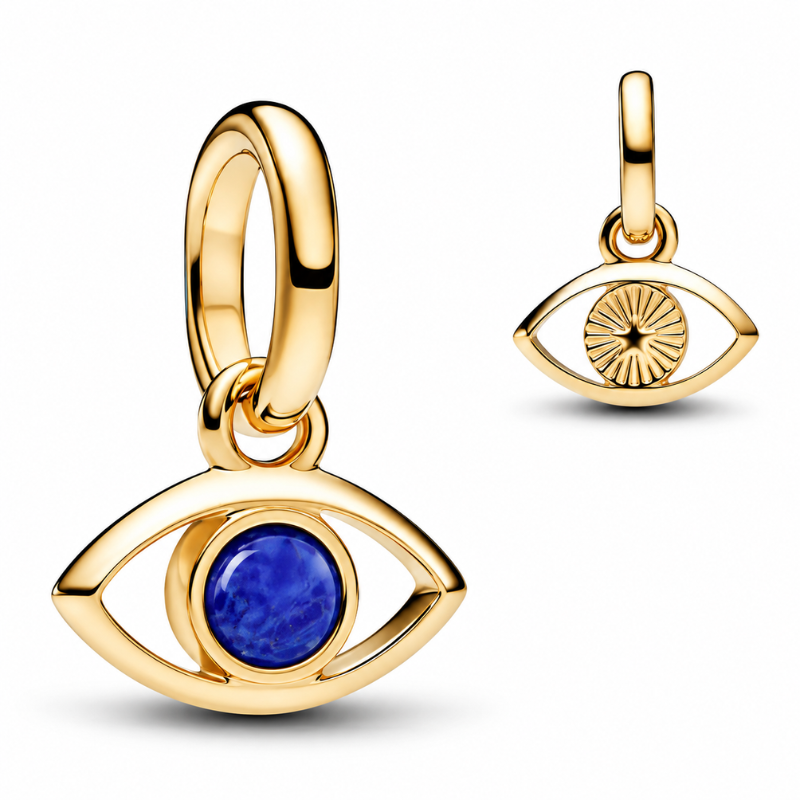Charm oeil chance bleu simple doré pour bracelet