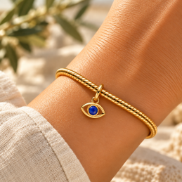 Charm oeil chance bleu simple doré pour bracelet
