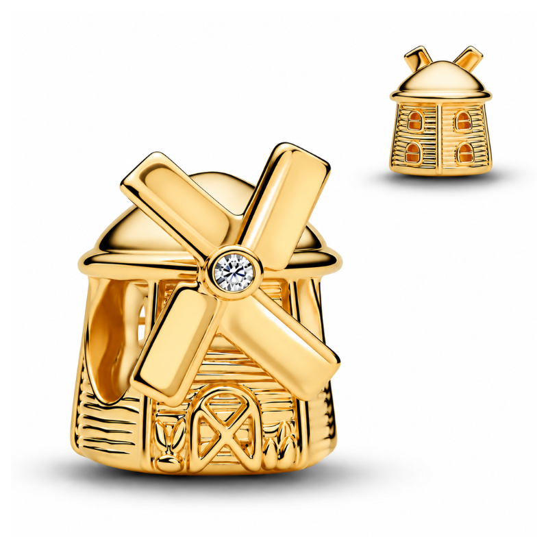 Charm moulin pays bas monument doré pour bracelet