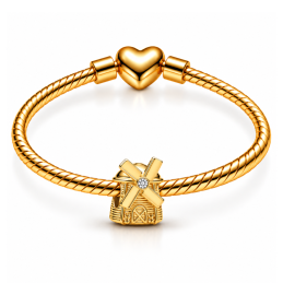 Charm moulin pays bas monument doré pour bracelet
