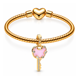Charm clé coeur chateau amour rose bridgerton doré pour bracelet