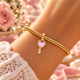 Charm clé coeur chateau amour rose bridgerton doré pour bracelet