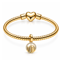 Charm ville new york building immeuble doré pour bracelet