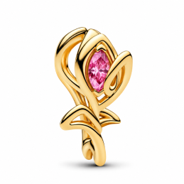 Charm fleur tulipe pierre rose doré pour bracelet