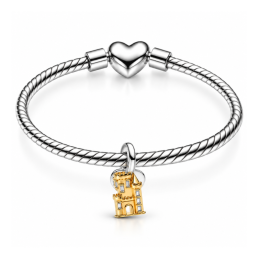 Charm duo bicolore chateau doré et coeur pour bracelet