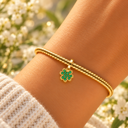 Charm trefle chance vert doré pour bracelet