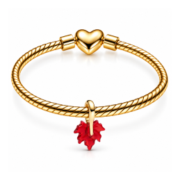 Charm doré avec feuille érable rouge pour bracelet