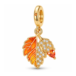 Charm feuille automne doré strass blanc pour bracelet