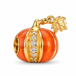 Charm citrouille et feuille doré strass blanc pour bracelet