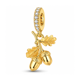 Charm feuille et gland doré strass blanc pour bracelet