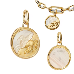Charm rond lion pégase blanc talisman doré pour bracelet
