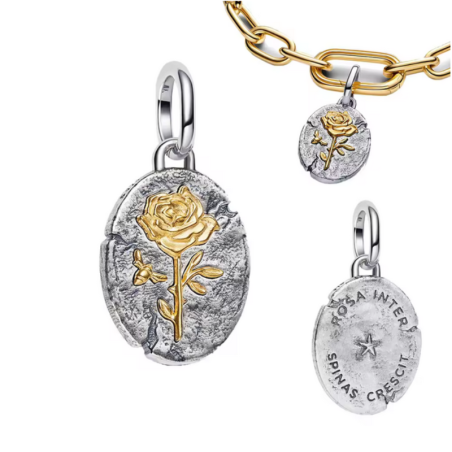 Charm rond rose talisman doré pour bracelet