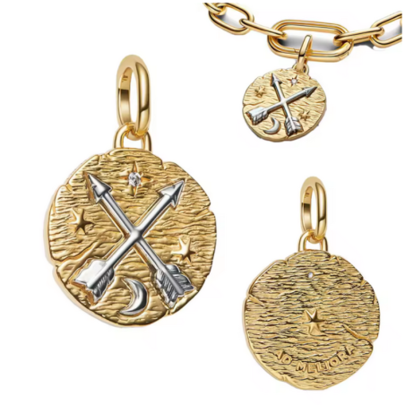Charm rond flèche talisman doré pour bracelet