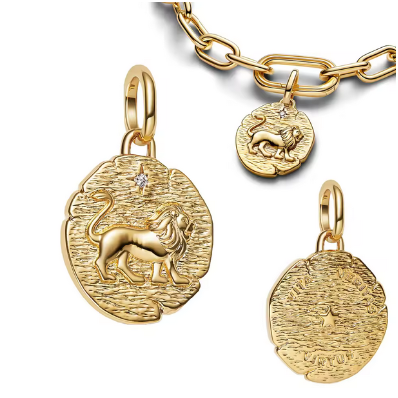 Charm rond lion doré talisman pour bracelet