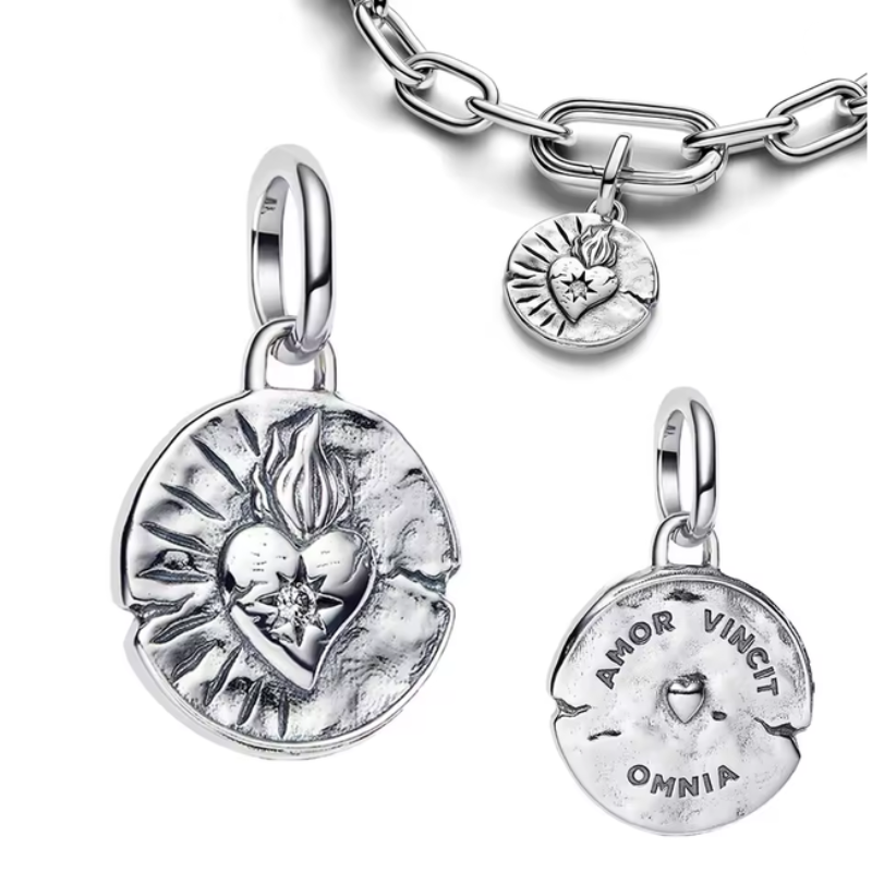 Charm rond coeur flamme talisman pour bracelet