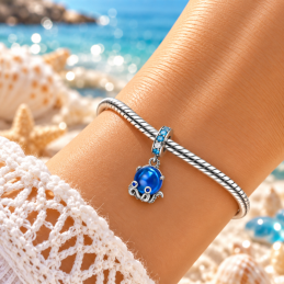 Charm pieuvre poulpe bleu strass pierre pour bracelet