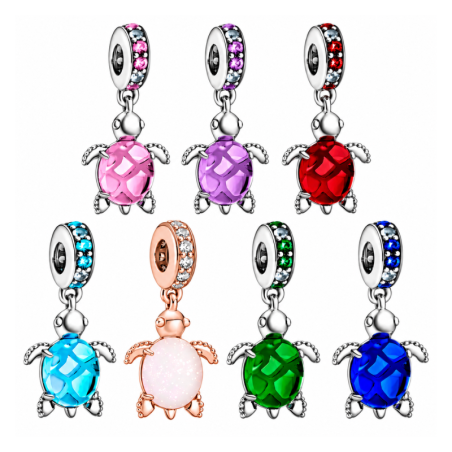 Charm tortue rose violet rouge bleu vert strass pour bracelet
