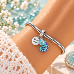 Charm caméléon bleu rose pour bracelet