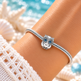 Charm hibou yeux bleu pour bracelet