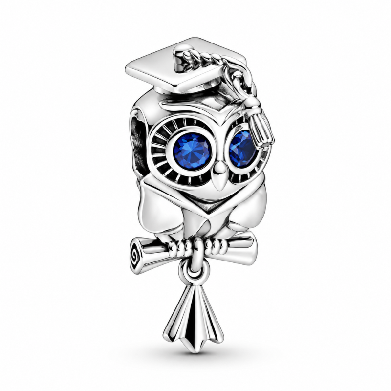 Charm hibou sur perchoir chapeau diplome pour bracelet